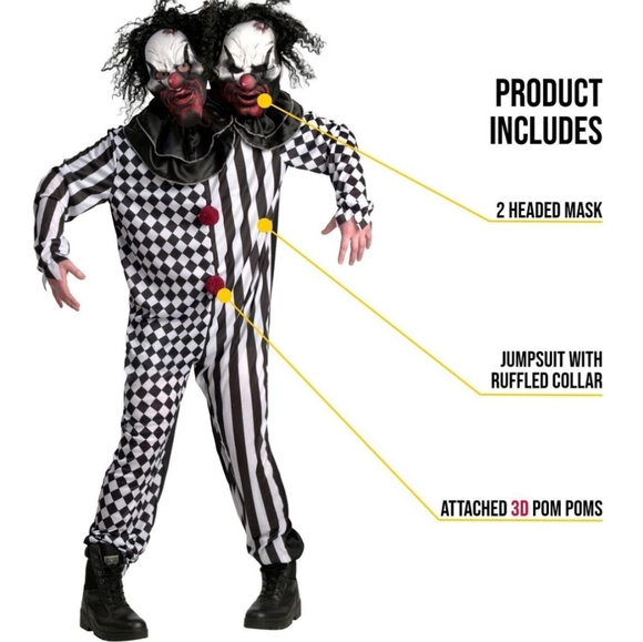 2 Headed Clown Costume - Picture 3 of 9
